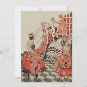 Convite Art Deco Festa de Halloween Black Cat Pumpkin