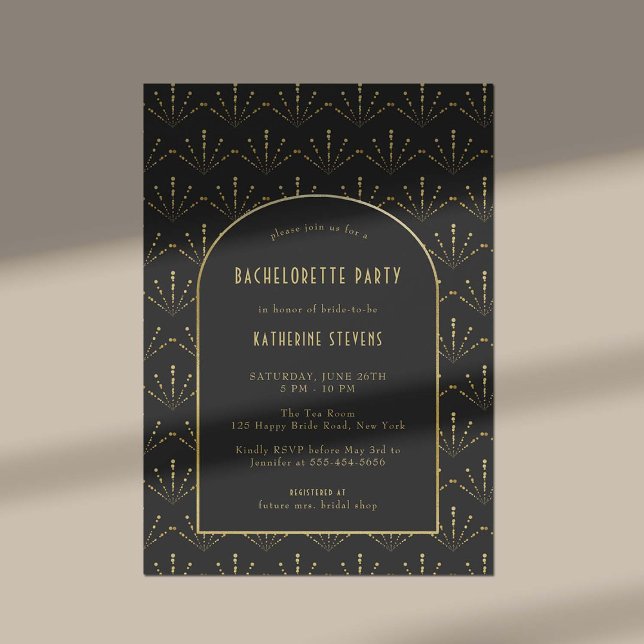 Convite Art Deco Fireworks Dourado Boho Frame Bachelorette (art deco bachelorette invitation gold fan flower fireworks roaring twenties gatsby black elegant )