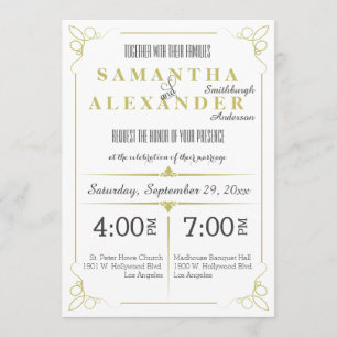 Convite Art deco fresco da verde azeitona que Wedding o