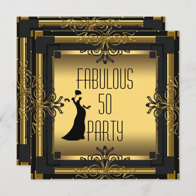 Convite ART DECO Gatsby Fabuloso 50 50ª Festa de aniversár (Frente/Verso)