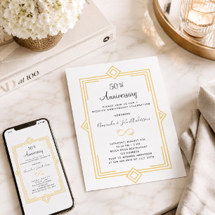Convite Art Deco Gatsby gold 50º aniversário de casamento