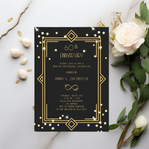 Convite Art Deco Gatsby preto 60º aniversário de casament