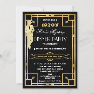 Convite Art Deco Gatsby Roaring 20s Murder Mystery Party
