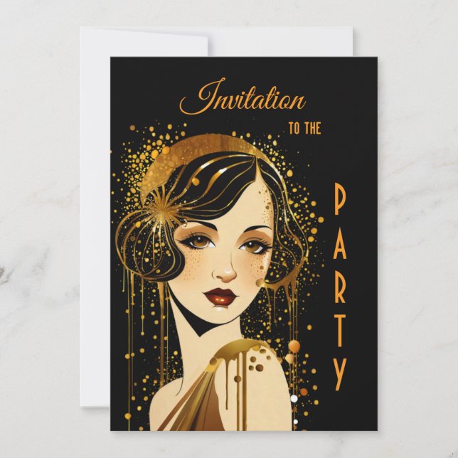 Convite Art Deco Girl Party (Frente)