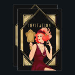 Convite Art Deco Glam Girl 50th Birthday Dourado Black<br><div class="desc">Estilo de sonho para convidar seus convidados para uma noite de 1920 com este elegante convite ao estilo ouro e Deco de Arte Negra para sua 50ª festa de aniversário. Por trás, personalize facilmente a tipografia com seus detalhes. Na frente, a palavra do cabeçalho Convite dentro do mesmo quadro decorativo...</div>