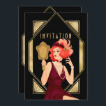 Convite Art Deco Glam Girl 50th Birthday Dourado Black<br><div class="desc">Estilo de sonho para convidar seus convidados para uma noite de 1920 com este elegante convite ao estilo ouro e Deco de Arte Negra para sua 50ª festa de aniversário. Por trás, personalize facilmente a tipografia com seus detalhes. Na frente, a palavra do cabeçalho Convite dentro do mesmo quadro decorativo...</div>