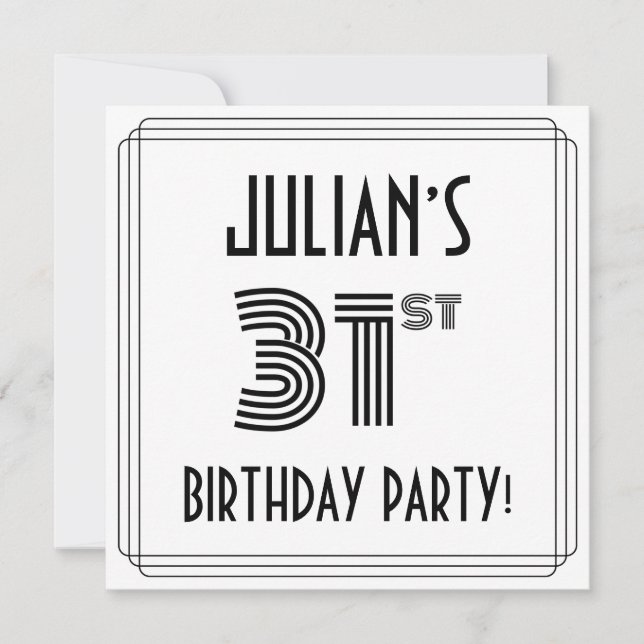 Convite Art Deco Inspira 31ª Festa de aniversário, Nome Pe (Frente)