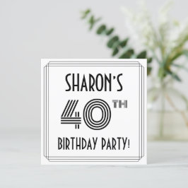 Convite Art Deco Inspired 40th Birthday Party, Custom Name