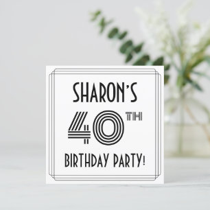 Convite Art Deco Inspired 40th Birthday Party, Custom Name
