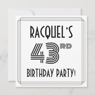 Convite Art Deco Inspired 43rd Birthday Party, Custom Name