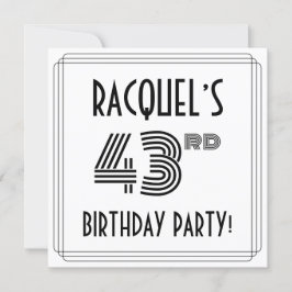 Convite Art Deco Inspired 43rd Birthday Party, Custom Name