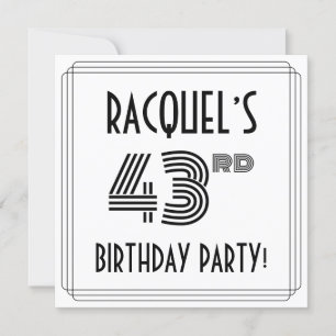 Convite Art Deco Inspired 43rd Birthday Party, Custom Name
