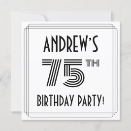 Convite Art Deco Inspirou 75º Festa de aniversário, Nome P