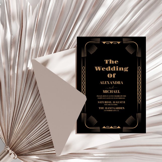 Convite Art Deco Ironwork Faux Casamento Dourado (Criador carregado)