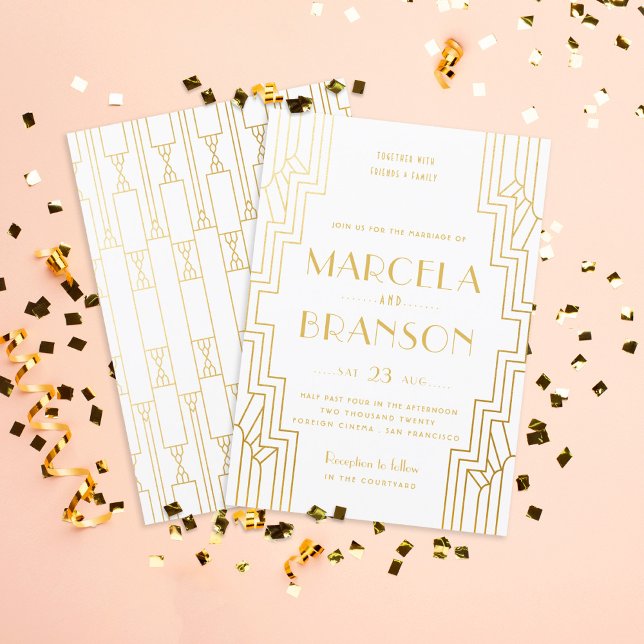 Convite Art Deco Ironwork Faux Casamento Dourado (Criador carregado)