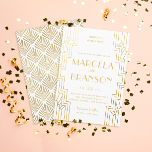 Convite Art Deco Ironwork Faux Casamento Dourado