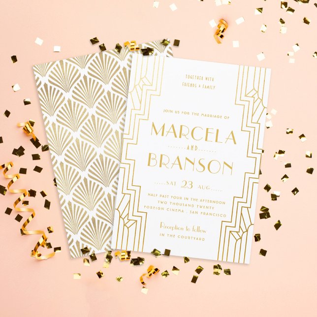 Convite Art Deco Ironwork Faux Casamento Dourado (Criador carregado)