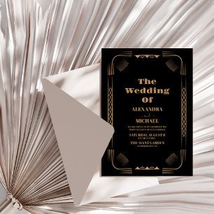 Convite Art Deco Ironwork Faux Casamento Dourado
