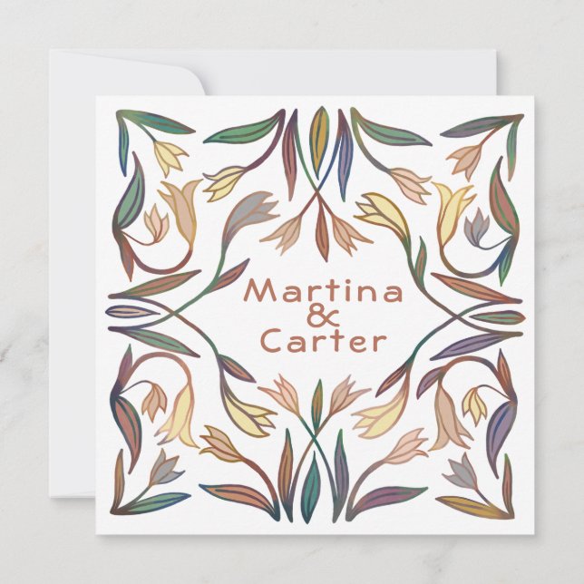 Convite Art Deco Lily Boho Floral Feita à Mão (Verso)