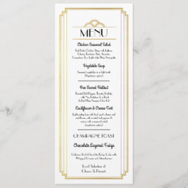 Convite Art Deco Menu Dourada Recepção de casamento Branca