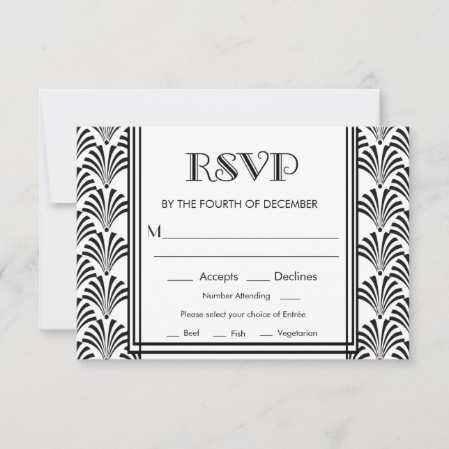 Convite Art Déco Moderno Gatsby RSVP (Frente)