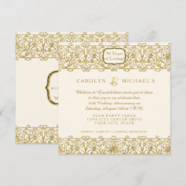 Convite Art Deco Nouveau 50º Aniversário Dourado Creme
