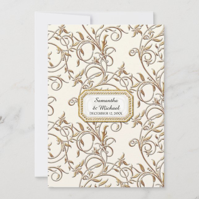 Convite Art Deco Nouveau Regência Dourada Elegante de Bran (Frente)