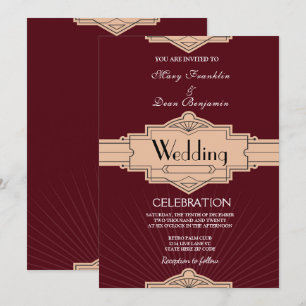 Convite Art deco oxidado moderno retro de Borgonha que