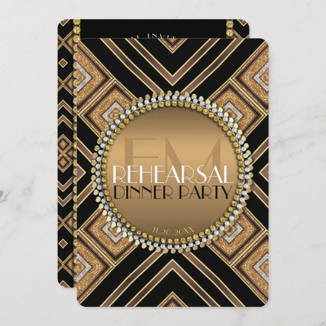 Convite Art Deco, Partido do Janto de Ensaio de Casamento  (Frente/Verso)