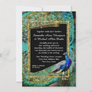 Convite Art Deco Peacock Glam Antiga Regência de Hollywoo