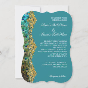Convite Art Deco Peacock Glitter Dourado Gatsby