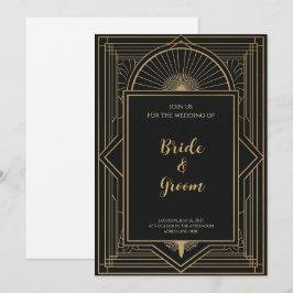 Convite Art Deco Preto Dourado Elegante Rebrilho Geométric
