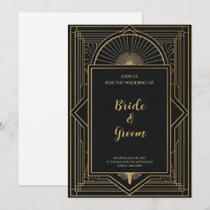 Convite Art Deco Preto Dourado Elegante Rebrilho Geométric