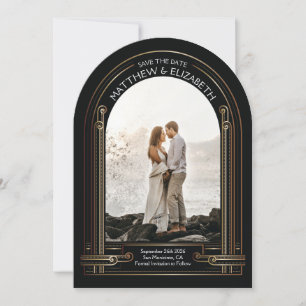 Convite Art Deco Preto e Bronze Arco Salve a Data