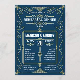 Convite Art deco que Wedding o jantar de ensaio azul