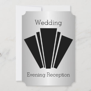 Convite Art Deco Recepção de casamento de Prata Preta e Br