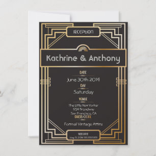 Convite Art Deco Recepção de Gatsby Preto e Dourado