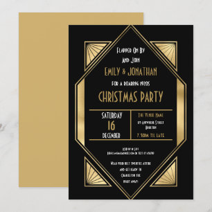 Convite Art Deco Roaring 1920 Dourada Festa de Natal Negra