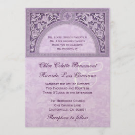 Convite Art deco roxo que Wedding o papel metálico V322