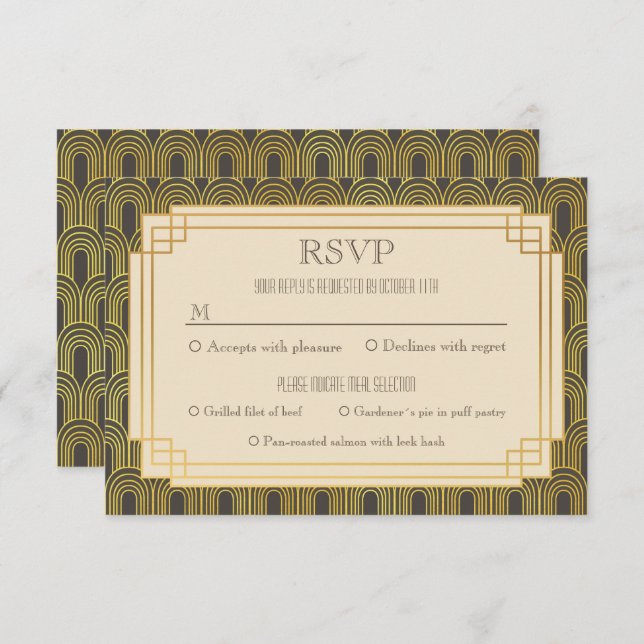 Convite Art deco rsvp (Frente/Verso)