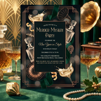 Convite Art Deco Speakeasy Murder Mystery New Year Party