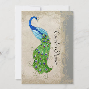 Convite Art Deco Style Peacock Cinza Vintage Lace