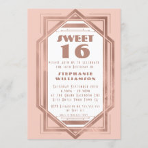 Art Déco Sweet 16 Rosa Dourado e Rosa Bege Gatsby