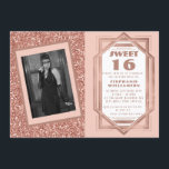 Convite Art Deco Sweet 16 Rosa Dourado Glitter Gatsby Foto<br><div class="desc">Celebrar em estilo com a elegante arte Gatsby Deco inspirou o Design Dourado Sweet 16. Os artigos de papelaria e de festa correspondentes estão disponíveis no armazém. Observe que a foto é um marcador de posição somente para o qual o modelo está configurado para adicionar sua própria foto.</div>