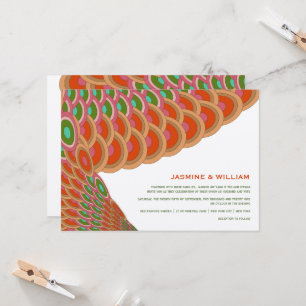 Convite Art Deco Vintage Scallop Fan Boho Casamento Asiát