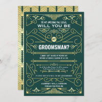 Art Deco Você Será Meu Padrinho de casamento Verde