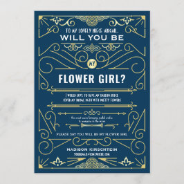 Convite Art Deco Você Será Minha Dama de Flores Dourado Az