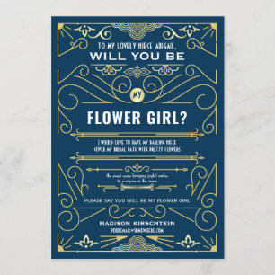 Convite Art Deco Você Será Minha Dama de Flores Dourado Az