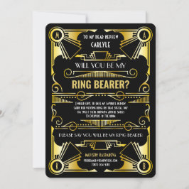 Convite Art Deco Você Será o Portador da Aliança Dourado e