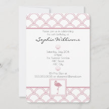 Art Deco Wave Patten Pink Flamingo Birday